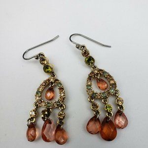 Tear drop pink blue green rhinestone earrings